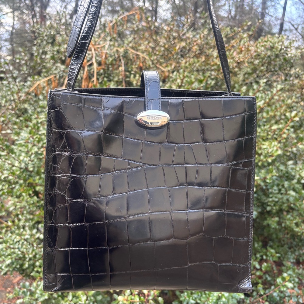 Furla Croc Embossed Shoulder Bag Vintage